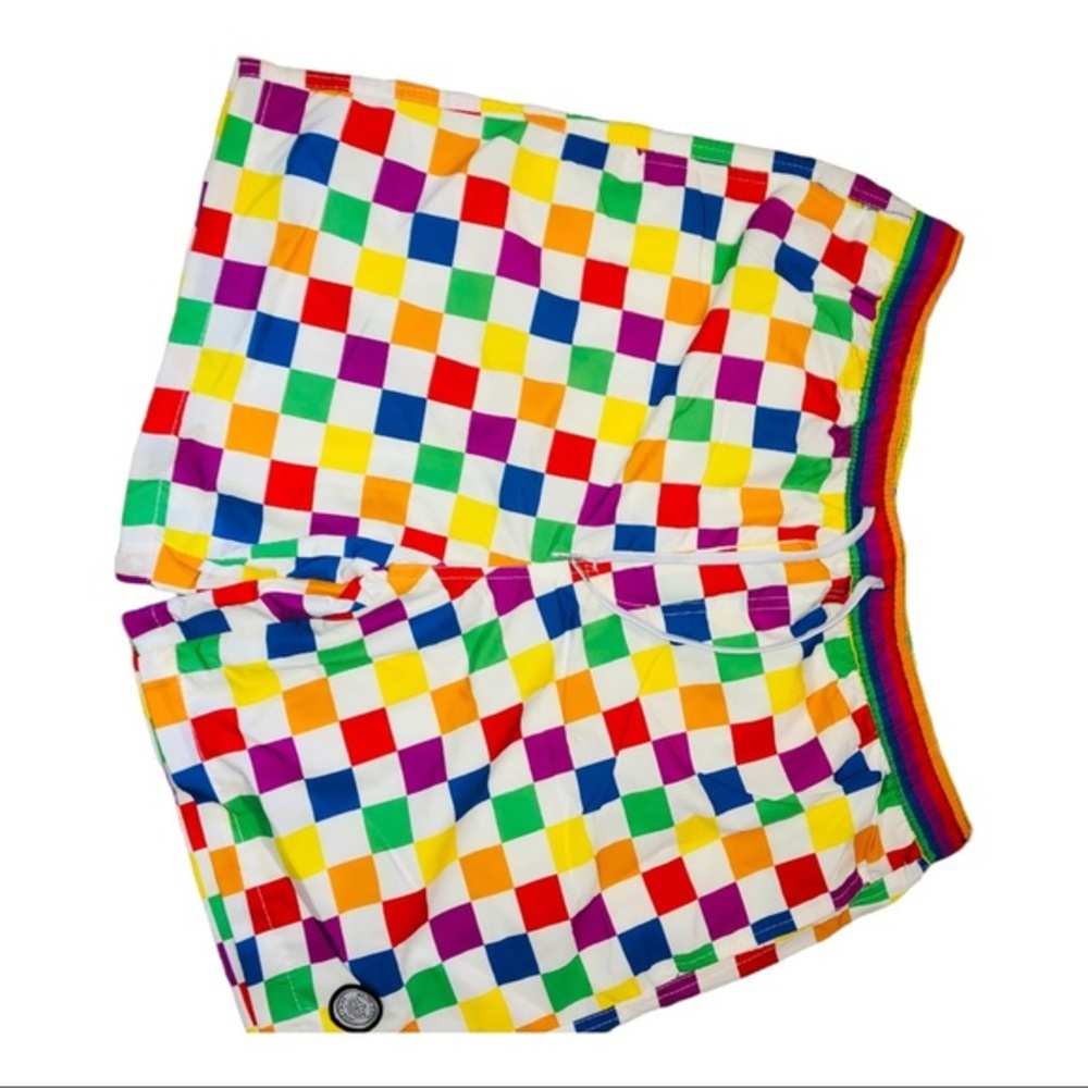 white & Rainbow checkered men’s swim‎ trunk new size large - Picture 8 of 9